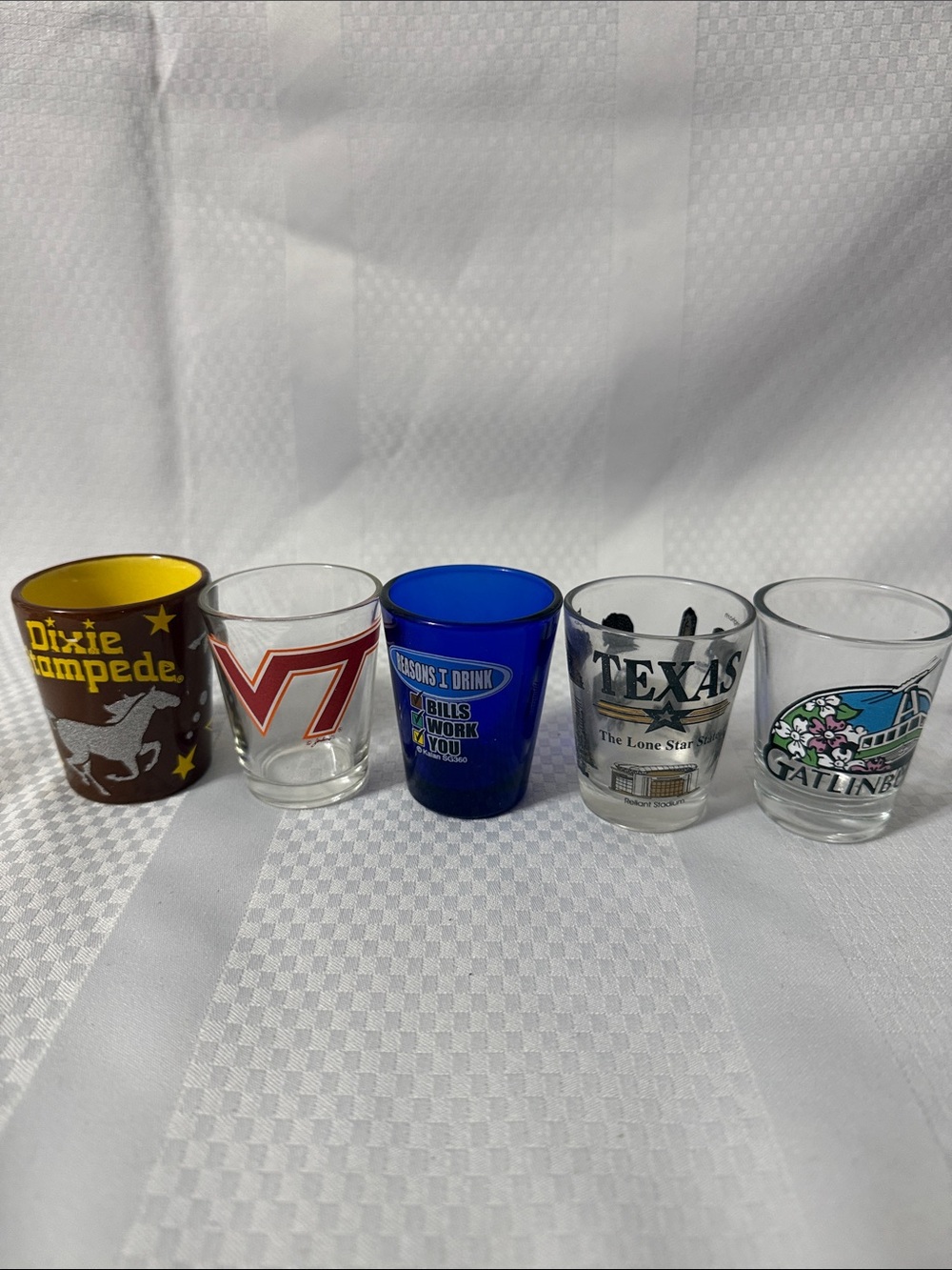 Lot of 5 Assorted Shot Glasses Set - Blue, Clear, Brown, Multicolor